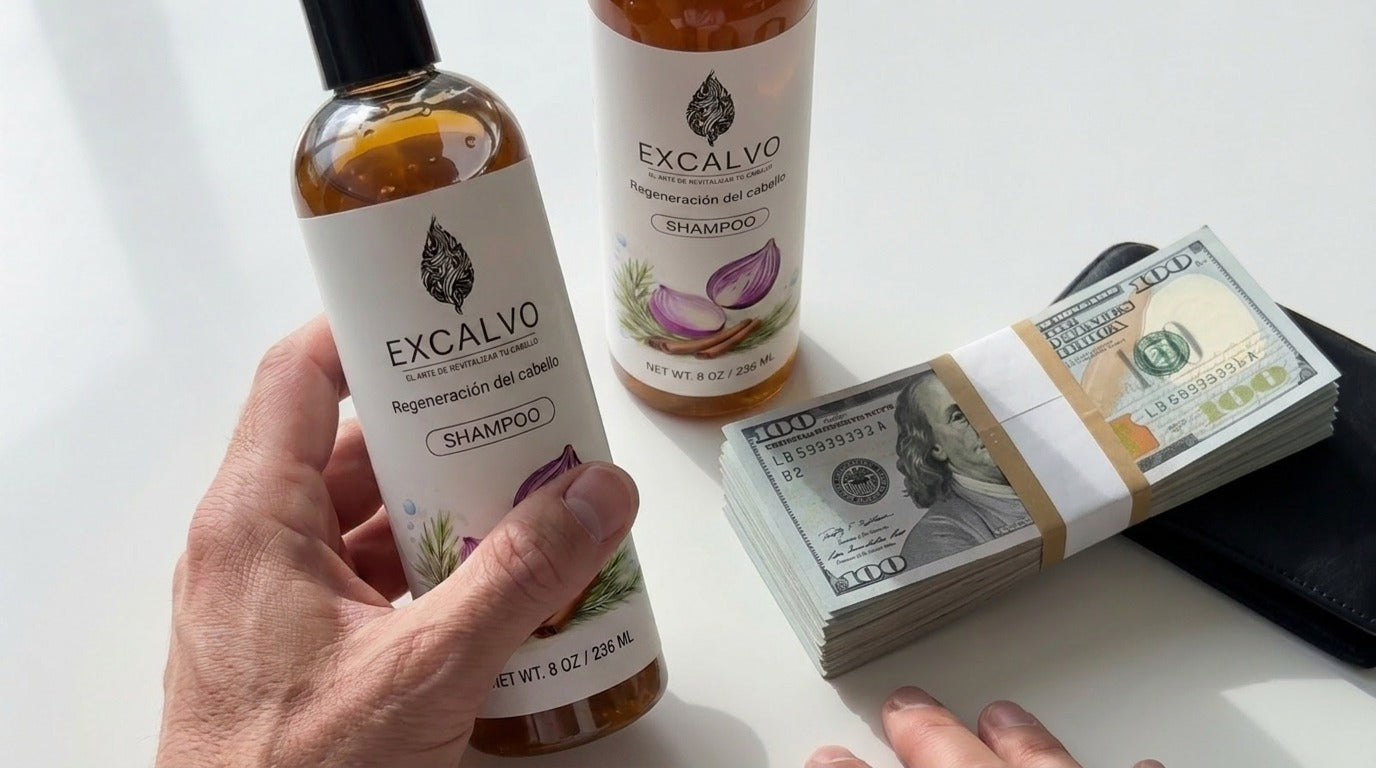 Botellas de Excalvo junto a un fajo de billetes